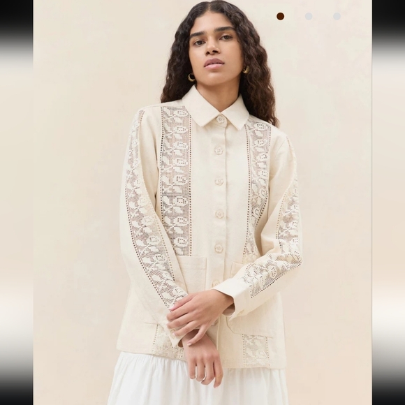Loeffler Randall Shacket Cream Scottie Broderie Chore Jacket Large
